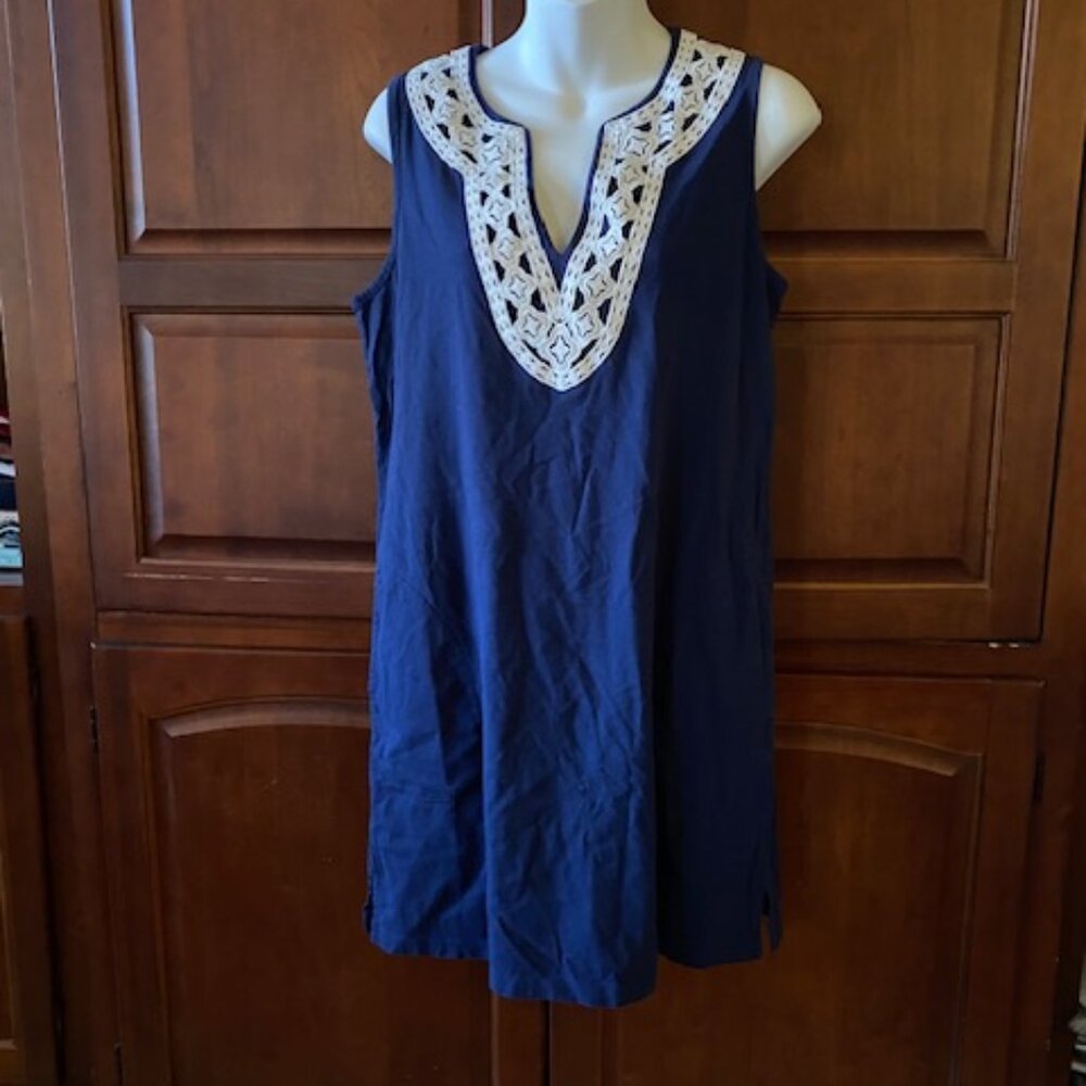 Lands' End Women V-Neck Sleeveless Tunic Beach Dress Medium